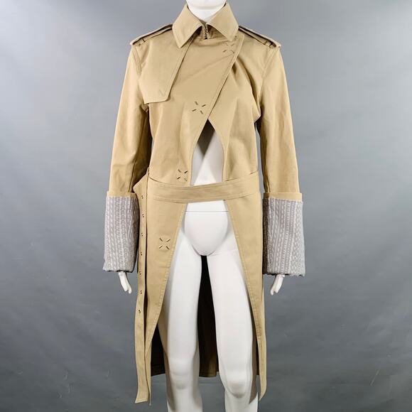 2 Runway Beige Grey Cotton Blend Logo Cutaway Trenchcoat - Picture 1 of 9